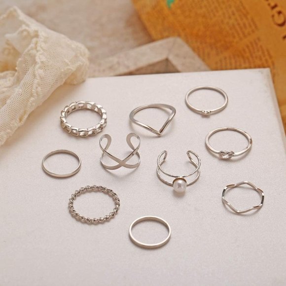 Stackable Rings Set for Women, Bohemian Silver - Picture 2 of 6